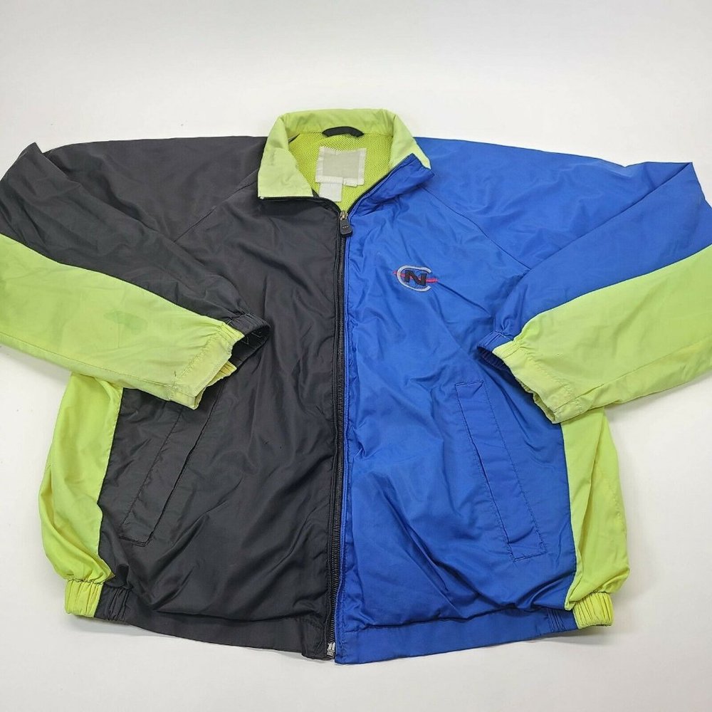 Vintage 1990's NAUTICA Competition Windbreaker Jacket Neon Color Block L